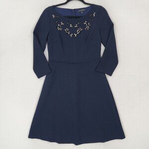 Banana Republic Dress Womens 2 Navy Blue Beaded A Line Lightweight Classic Party